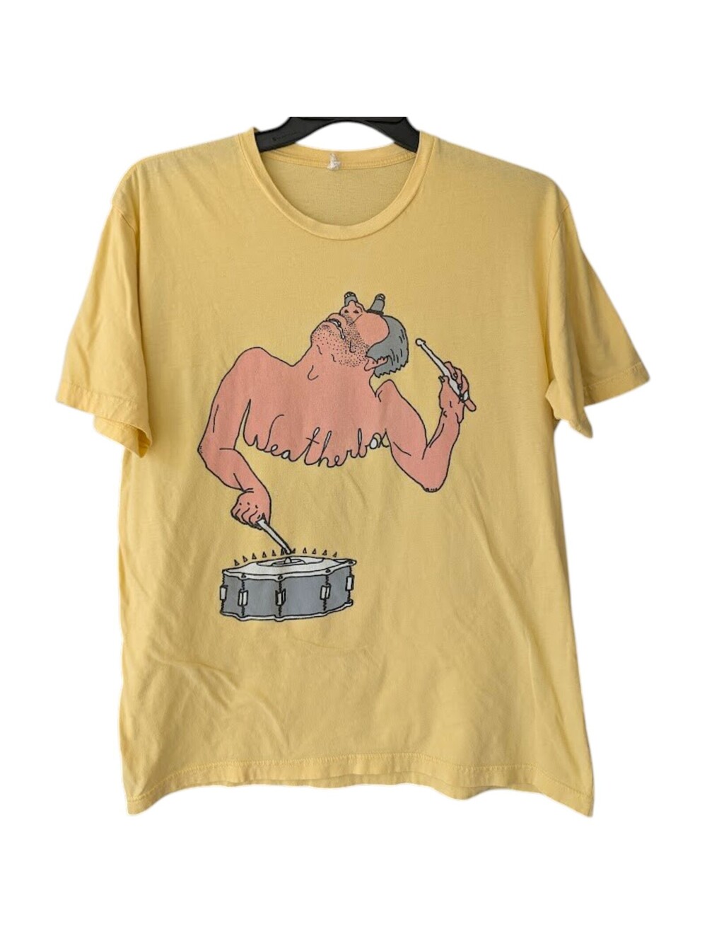 Weatherbox Shirt Mens L Yellow Drummer Graphic Indie Midwest Emo Math Rock Tee